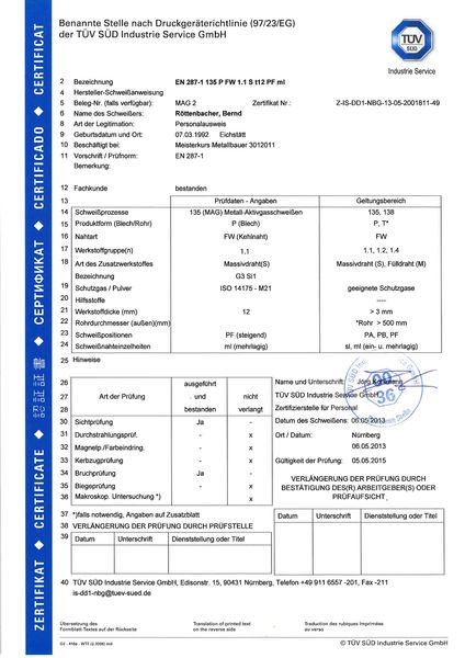 Röttenbacher Stahlbau Zertifikat